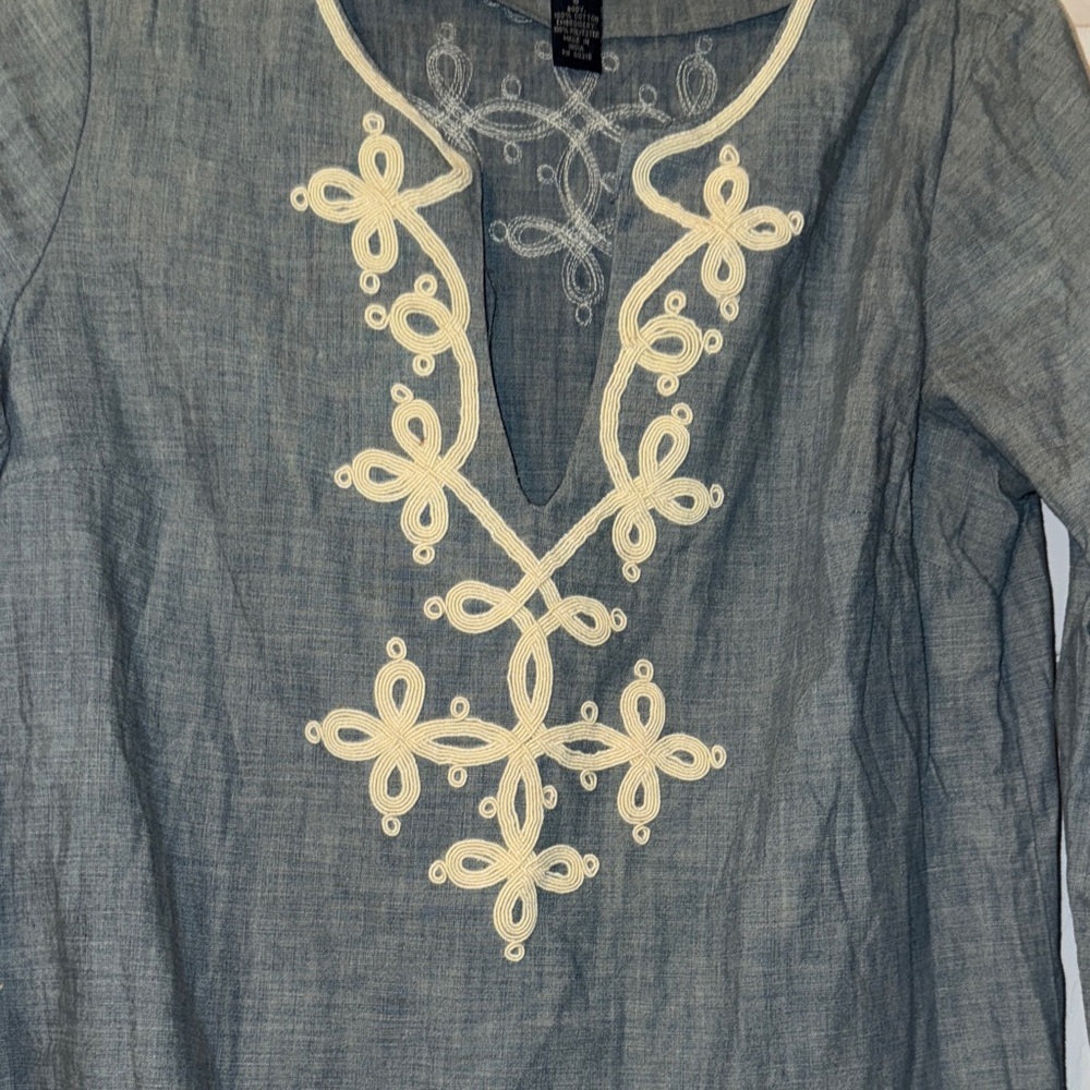 Lucky Brand Denim Tunic with Cream Embroidery - Picture 3 of 9